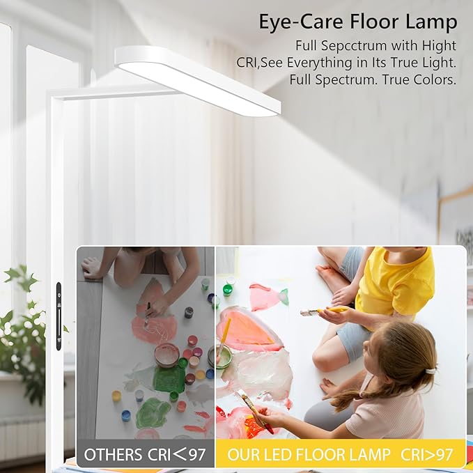 73" LED Floor Lamp, Full Spectrum Eye-Care Reading Floor Lamps, 60W Dimmable Standing Light,4300LM Natural Bright Floor lamp for Living Room, Bedroom, Office, Study Room, Ra97, 4000K