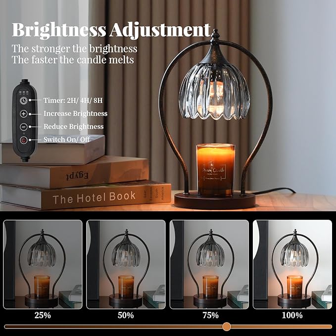 Candle Warmer Lamp, Vintage Dimmable Candle Warmer with Timer, Wax Melts Warmer for Jar Candles Birthday Gifts for Men & Women, House Warming Gifts New Home Decor for Bedroom Living Room, Gray Black
