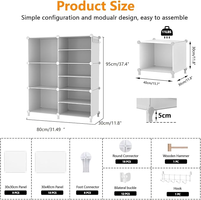 AWTATOS 6 Cube Closet Organizer Storage Shelves Portable Clothes Organizers and Storage Stackable Cubby Shelving for Closet Bedroom Living Room Office White