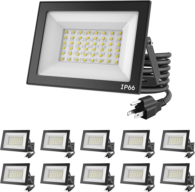 10-Pack 50W LED Flood Lights Outdoor – 9000 Lumens Super Bright Security Lighting, IP66 Waterproof, 5000K Daylight – Energy-Efficient Outdoor Lights for Garage, Garden, Lawn, Backyard