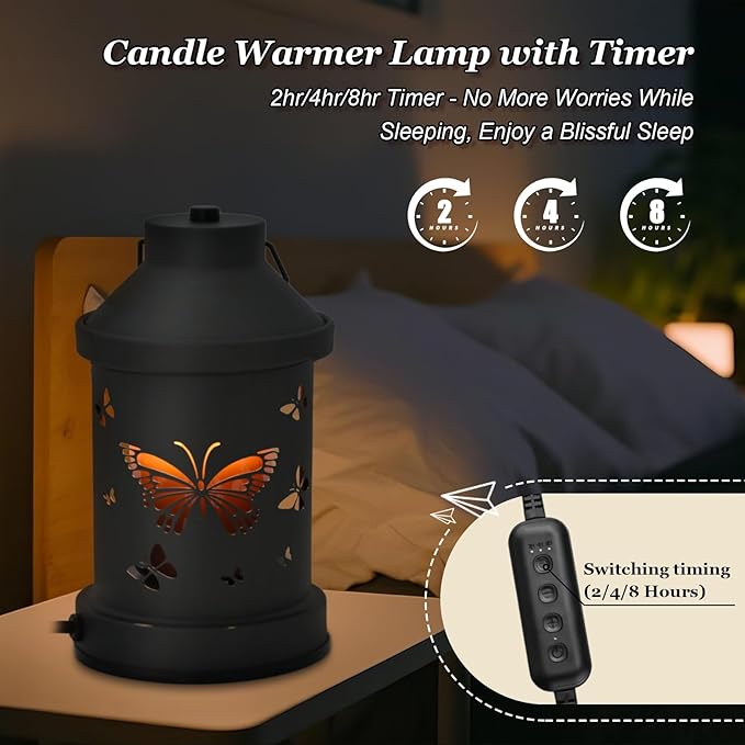 Candle Warmer Lamp Timer for Women Mom, House Warming Gifts New Home Decor, Modern Farmhouse Decor, Butterfly Candle Warmer Lanterns Vintage for All Jar Candles