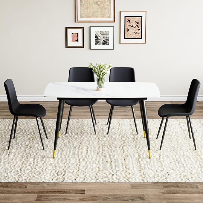 50'' Dining Table Set for 4, Dining Room Sets for 4, Sintered Stone Dining Table Chairs Set of 4, Easy to Assemble，Suitable for Small Spaces