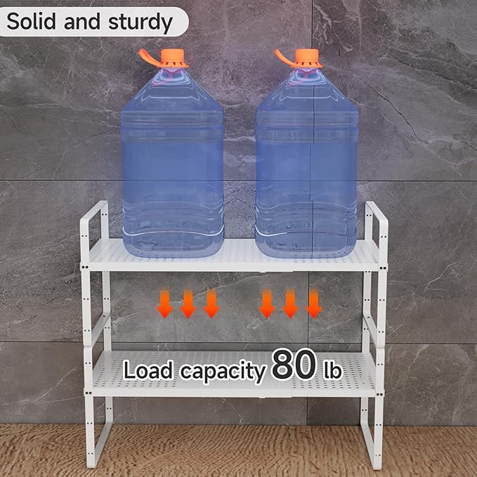 16.5-27’’L Expandable Stackable Cabinet Shelves, Adjustable Spice Rack Cabinet Shelf Organizer for Kitchen, Countertop, Pantry and Cupboard, White