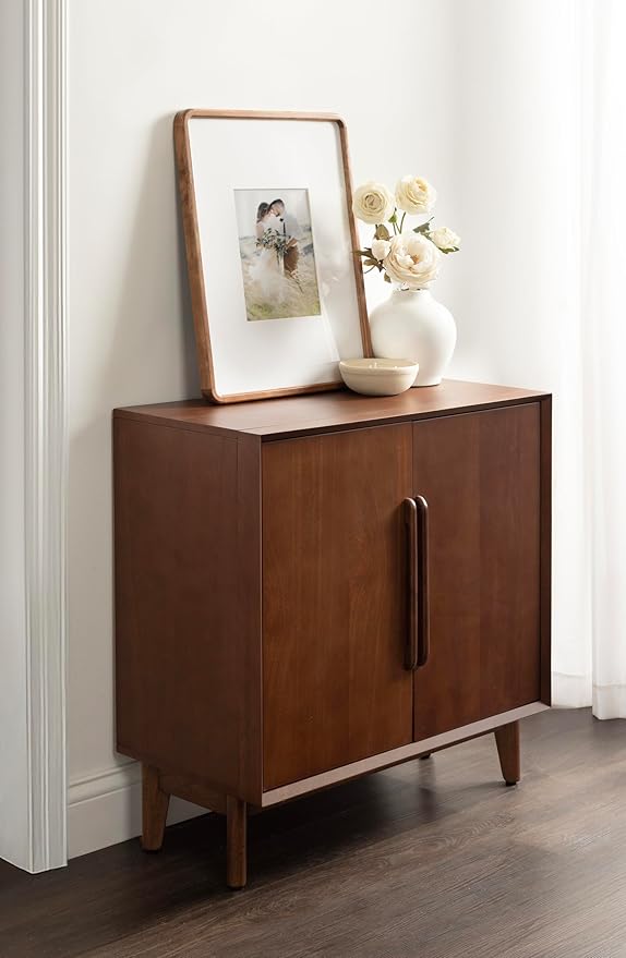 Kate and Laurel McCutcheon Modern Two-Door Mango Wood Floor Storage Cabinet, 30 x 15 x 30, Walnut Brown, Transitional Living Room TV Stand for Use as Sideboard Buffet Cabinet or Bar Storage Buffet