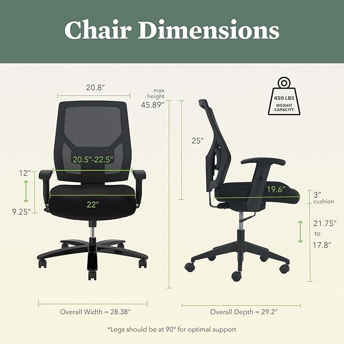 HON Crio Big and Tall Office Chair, 450lbs Weight Capacity, Extra Wide Ergonomic Desk Chair, Heavy Duty Tilt Recline, Swivel Wheels, Comfortable for Long Hours