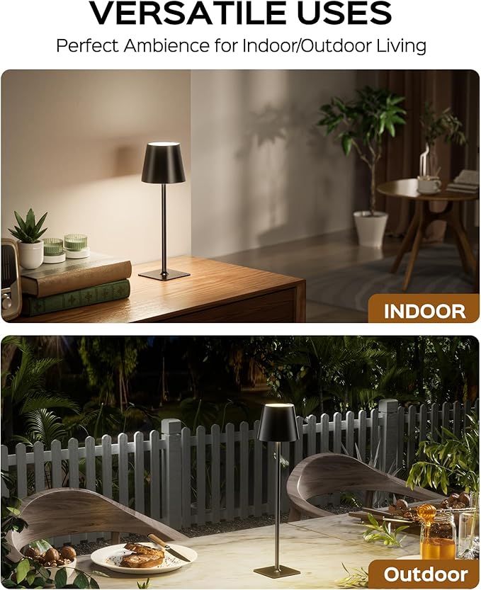 JACKYLED Cordless Lamp DIY Height, 3 Color Stepless Dimming, 5000mAh Battery Operated Lamp Portable Rechargeable for Bedroom Dinning Kitchen, Metal Black, 1 Pack