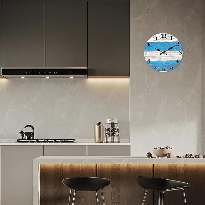XNM Wood Decorative Clocks for Bedroom 10 Inch Nautical Small Farmhouse Wall Clock Battery Operated Round Silent Wall Clock Non Ticking(No Solid Wood, It is with MDF Material)