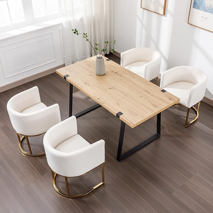 Velvet Dining Chairs Set of 4 Modern Barrel Arm Chairs with Golden Frame, Upholstered Kitchen Chairs 18.5" Wide Accent Chairs for Living Room Dining Room Restaurant, Beige