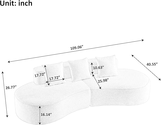 109'' Curved Couch, Mid Century Modern Half Moon Sofa, Luxury 3-Seat Couch with High-Density Foam Filled, Raindrop Velvet Fabric Sectional Sofa for Living Room, Apartment, Office, Blue