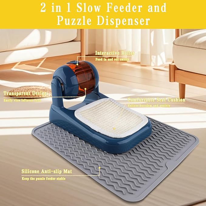 Cat Puzzle Feeder,Adjustable Difficulty Interactive Cat Food Treat Dispenser,Slow Feeder Dog Bowl Stimulate Brain Training Pet Treat Puzzle Toys with Anti-Slip Mat for Dog Small Animals (Blue)