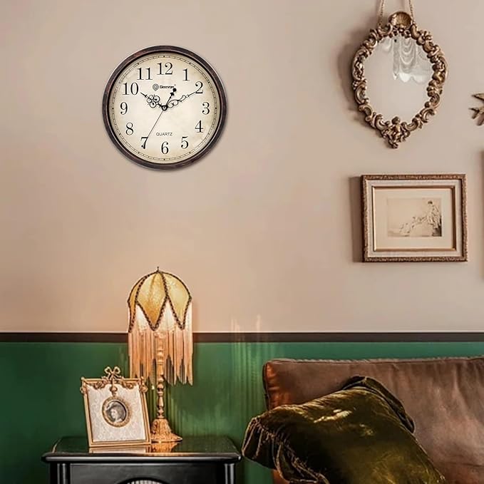 Geevon Vintage 14" Silent Wall Clock Non Ticking Analog Wall Clock Quartz Decorative Battery Operated Clock for Bedroom/Living Room/Kitchen/Office Decor