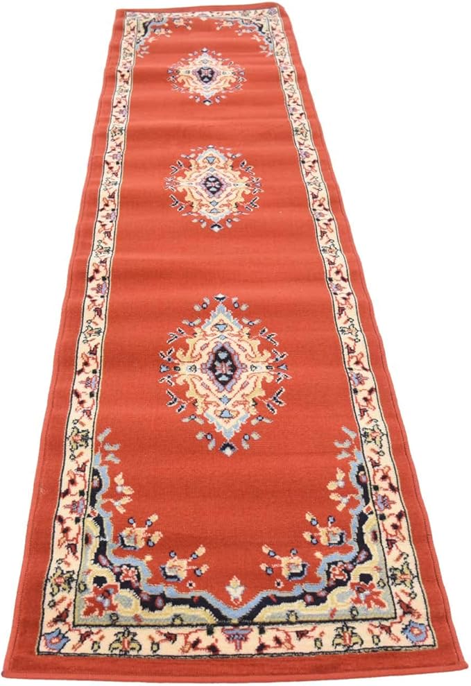 Unique Loom Reza Collection Traditional Persian Style Area Rug, 2 ft 2 in x 8 ft 2 in, Terracotta/Ivory