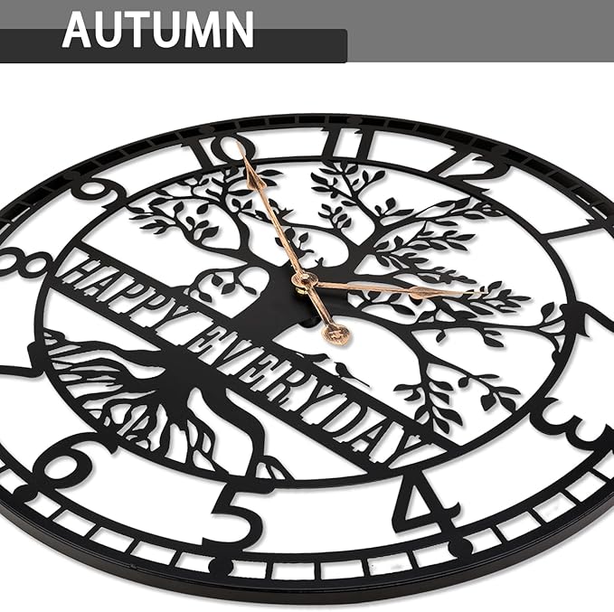 Tree of Life Wall Clock,Metal Black Large Wall Clock, 24inch Oversized Wall Clock for Living Room Bedroom Home Decor,Silent Mid-Century Clock,Modern Family Tree Clock