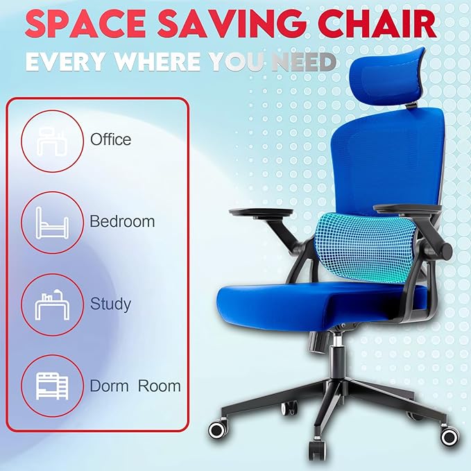 Ergonomic Office Chair - 400LB Comfy Desk Chairs with Adjustable Headrest and Lumbar Back Support, Mesh Computer Chairs with Wheels and Arms for Home Office, Study, Bedroom and Dorm (01blue)