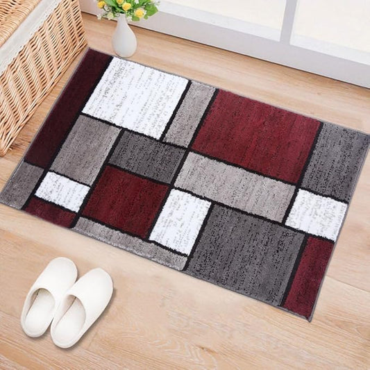 Rugshop Modern Geometric Boxes Red Area Rug, Non-Shedding Carpet for Entryway, Bathroom, or Small Space, 2' x 3'