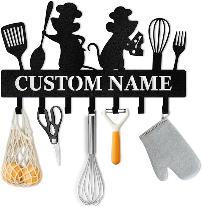 Personalised Key Holder for Wall, Kitchen Theme Key Holder Wall Mount, Kitchen Hooks for Utensils, Decorative Key Hanger Organizer for Dining Room Restaurant Entryway, Home Decor Gifts