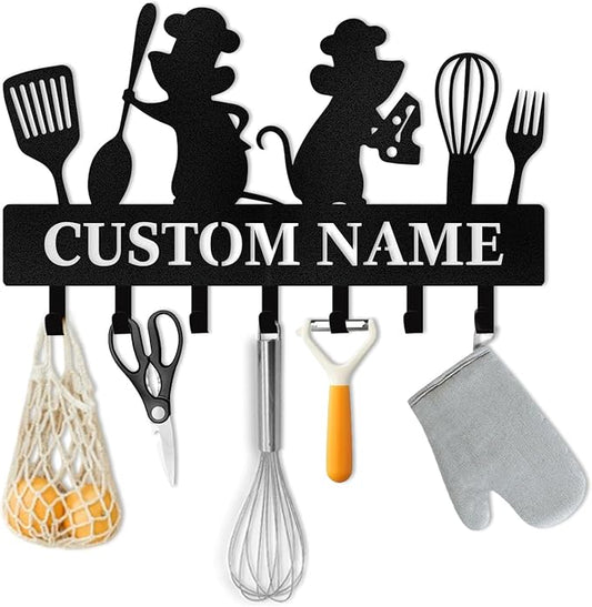 Personalised Key Holder for Wall, Kitchen Theme Key Holder Wall Mount, Kitchen Hooks for Utensils, Decorative Key Hanger Organizer for Dining Room Restaurant Entryway, Home Decor Gifts