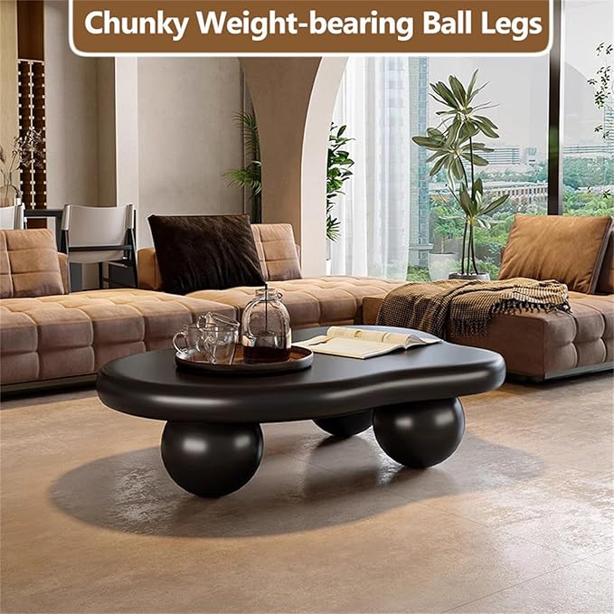 Cloud Coffee Table Modern Cute Coffee Tables Irregular Simple Tea/Center Table for Small Space End Table for Living Room, Home Office, Indoor (Irregular Shape Black 47" Wx35.4 Dx15.3 H)