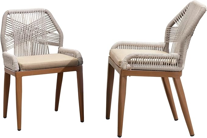 PURPLE LEAF Patio Dining Chair Set 2 Pieces Aluminum Modern Furniture Seating for Garden Kitchen Porch Outdoor Wicker Dining Chairs with Sunbrella Cushions, Deep Teak