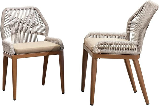 PURPLE LEAF Patio Dining Chair Set 2 Pieces Aluminum Modern Furniture Seating for Garden Kitchen Porch Outdoor Wicker Dining Chairs with Sunbrella Cushions, Deep Teak