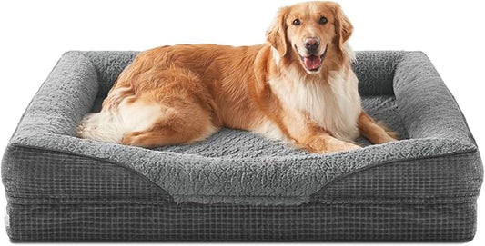 INVENHO Orthopedic Dog Beds Large Sized, XL Washable Egg-Crate Memory Foam Dog Couch Bed with Washable Removable Cover, Waterproof Lining and Nonskid Bottom