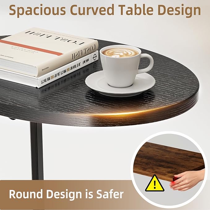 Elbourn Folding Side Table End Couch Tables, C-Shaped End Table for Living Room, Small End Table for Bedroom, Coffee Table (Black)