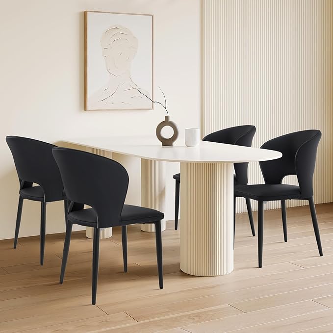 Homcosan Dining Chairs Set of 4, Modern Kitchen Chairs with Cross Structure & Exquisite Piping Design, Easy Assembly, Faux Leather Dining Room Chairs for Living Room Lounge, Bedroom, Black