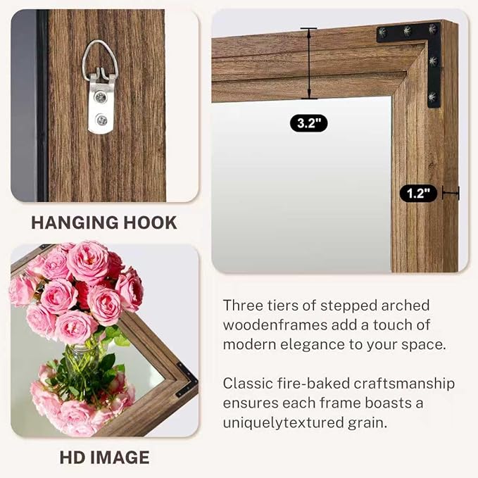 Full Length Mirror 30"x20" Solid Wood Frame Floor Standing Mirror, Hanging or Leaning Wall-Mounted for Living Room, Bedroom, Oak Color