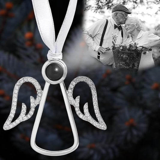 NAZENTI Personalized Christmas Ornament for Grandparents, Custom Angel Wings Photo Projection Ornament, Memorial Ornaments with Photo Inside for Tree Hanging Xmas, Family Remembrance Decor