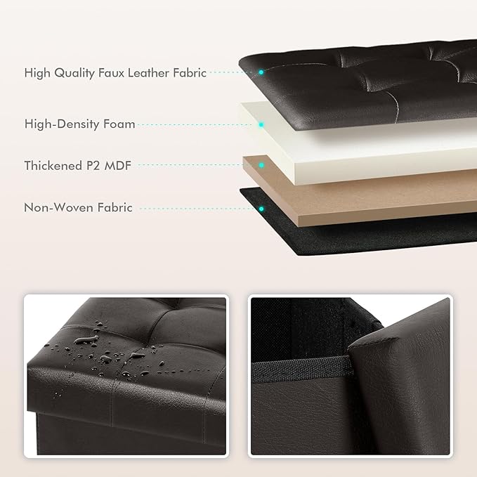 B FSOBEIIALEO Folding Storage Ottoman Cube Footrest Faux Leather for Living Room Seat Chest Brown 12.6"X12.6"X12.6"