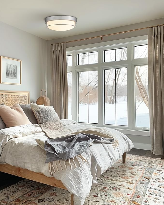 Close to Ceiling Light Fixtures, Bushed Nickel Farmhouse Ceiling Light with 2 Light for Laundry Kitchen Bedroom Bathroom, 4822-BN