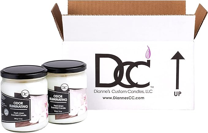 Fresh Linen Two Pack Odor Eliminating Highly Fragranced Candle - Eliminates 95% of Pet, Smoke, Food, and Other Smells Quickly - Up to 80 Hour Burn time - 12 Ounce Premium Soy Blend