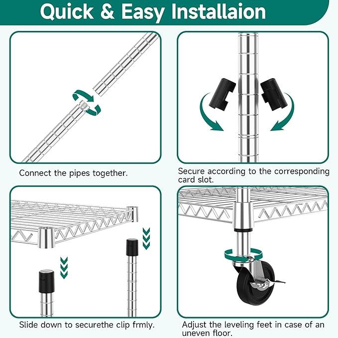 5 Tiers Shelf 1750 lbs Steel Storage Shelving Utility Shelving Unit Steel Organizer Wire Rack for Home,Kitchen,Office,Garage Chrome 17.7" D x 47.2" W x 76.8" H