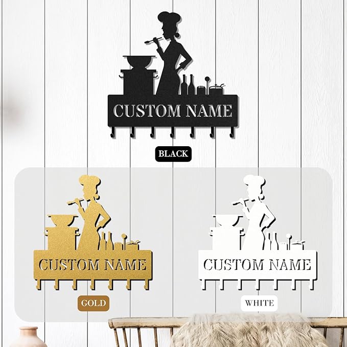 Personalized Key Holder for Wall, Custom Metal Kitchen Key Hooks with Name, Meta Jacket Holder Hooks Organizer Rack, Jacket Hanger Decor for Kitchen, Entryway, Hallway, Office, Doorway