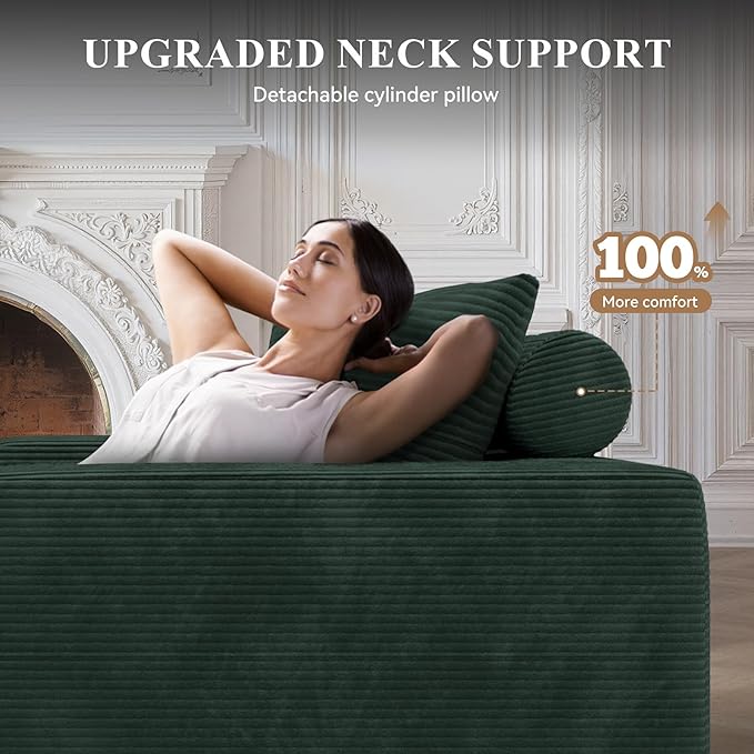 Modular Sectional Sofa with L-Shape Chaise,Cloud Sectional Modern Sleeper Couch with Deep Seat,Sponge Compression Sofas No Assembly Required(Green-Corduroy Fabric) 1PCS