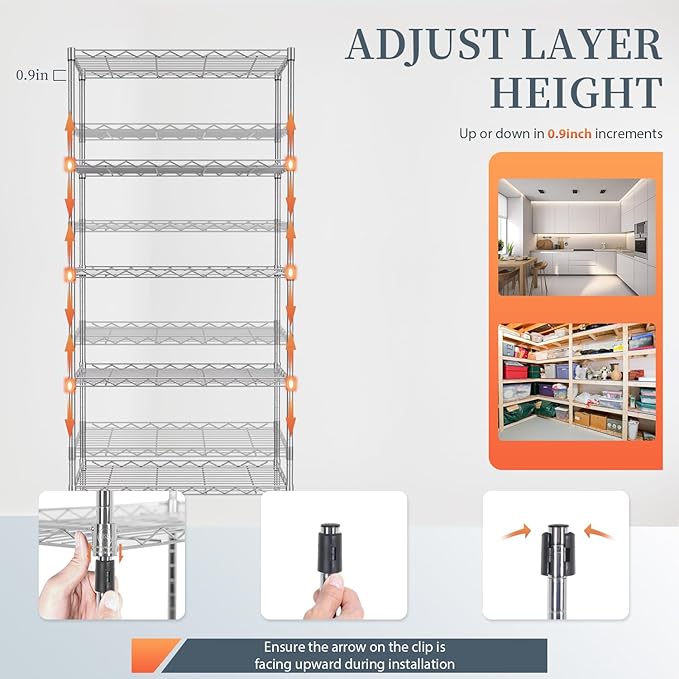 BestOffice 5-Shelf Storage Shelves, Adjustable Shelving Unit Wire Shelving Metal Shelves,11.6" D x 21.5" W x 47.6" H,Chrome