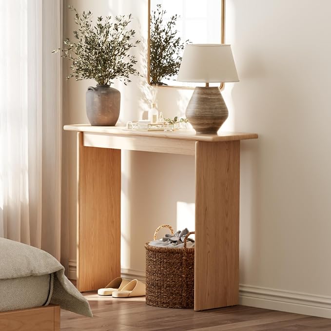 AQIMUELE Wood Console Table for Entryway, Mid Century Modern Console Table, Natrual Sofa Table for Living Room, Hall Way, Natrual Color