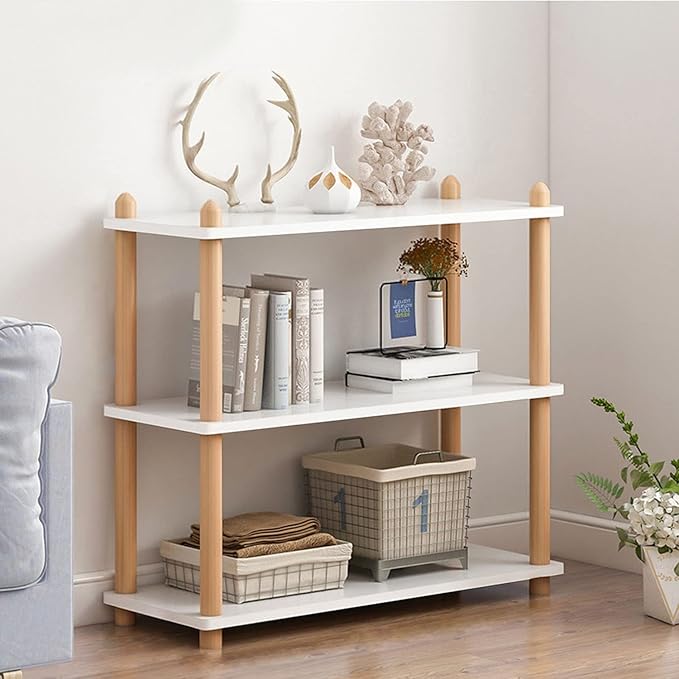 IOTXY 3-Tier Wooden Shelf Bookcase - Modern Open Bookshelf, Free Standing Storage Rack, Multifunctional Display Stand for Home and Office, White, Rectangle