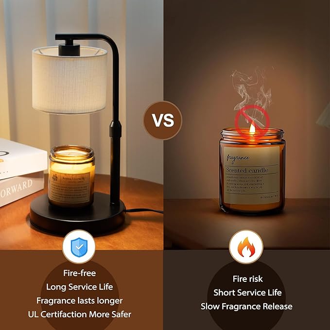 Dexnump Candle Warmer Lamp with Timer, Dimmable Candle Wax Warmer with 2 Light Bulbs, Height Adjustable Electric Candle Lamp for Scented Candles, Home Room Decor, Gifts for Women Mom (White)
