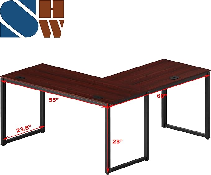 SHW 55 x 60 Inches Commercial-Grade L-Shape Corner Office Computer Desk, Cherry