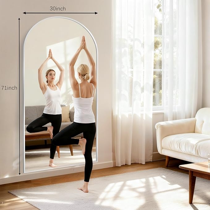 Large Full Length Mirror, 30"x71" Arched Floor Mirror Full Length with Stand, Room Decor Big Full Body Mirror with HD Tempered Glass Aluminum Frame for Bedroom Living Room,White