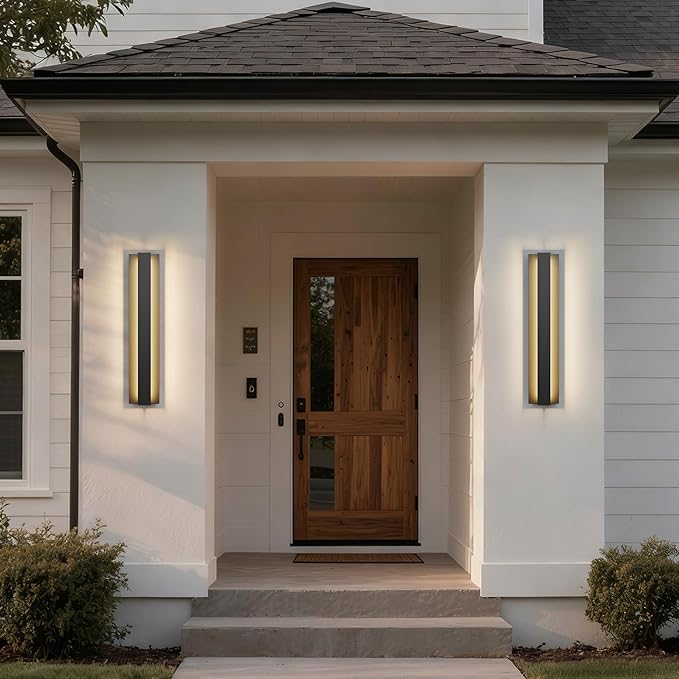 LamQee 23.6 Inch Modern Outdoor Wall Light Exterior Lighting Fixtures, 3000K 24W LED Contemporary Outdoor Sconces Wall Lighting, Matte Black Outside Wall Mount Lights for House Garage Porch Patio Door