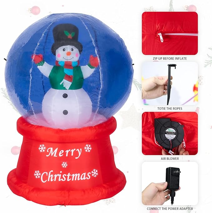 VCUTEKA Christmas Inflatables Outdoor Decorations - 5FT Inflatable Ball with Christmas Snowman Blow Up Built-in Colorful LED Lights for Holiday Yard Garden Lawn Xmas Decor