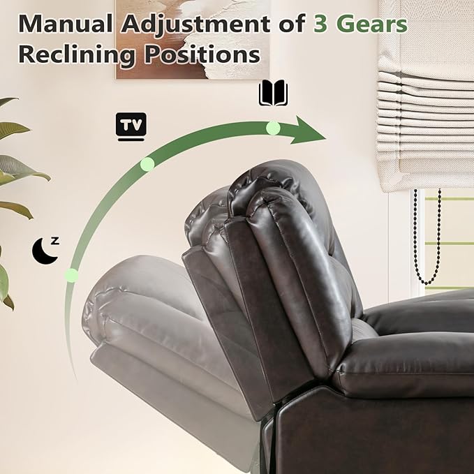 ANJ Manual Recliner Chair Set of 2, Breathable Faux Leather Reclining Chairs with Overstuffed Arm and Back, Living Room Single Sofa Recliners (Dark Brown)