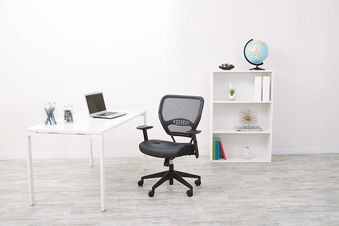 Space Seating 57 Series Professional Dark Air Grid Back Manager's Adjustable Office Chair with Built-in Lumbar Support and Padded Seat, Black Bonded Leather