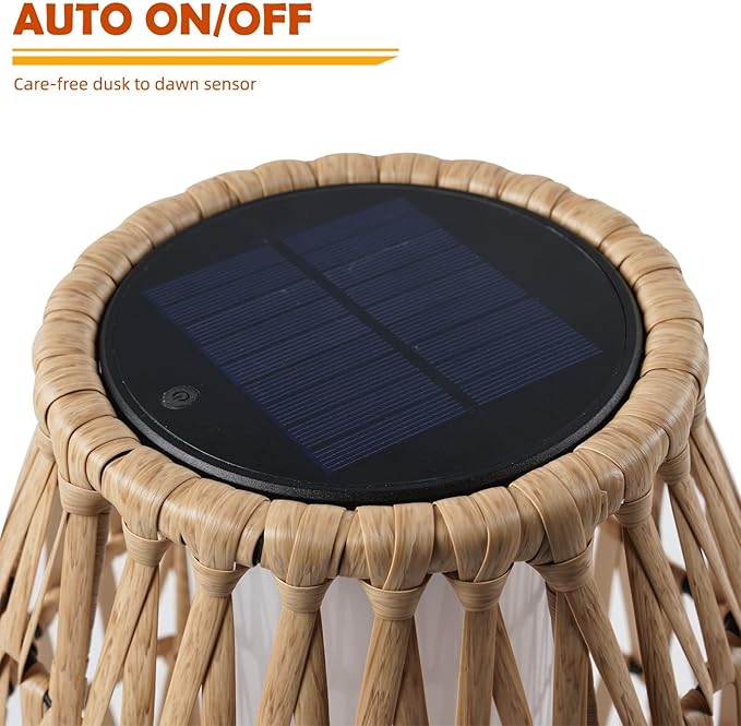 Solar Yard 2-Pack 29" Outdoor Solar-Powered Woven Wicker Boho Lantern Floor Lamp, Decoration for Deck Garden, Pathway, Oslo Natural
