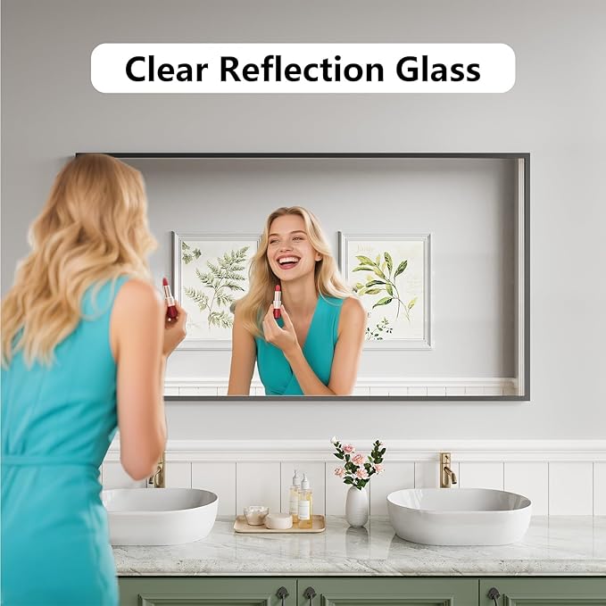 Bathroom Mirror 30"x55" Matte Black Rectangle Bathroom Wall Mirror for Over Sink, Modern Large Vanity Mirror, HD Tempered Glass, Anti-Rust Aluminum Alloy Frame, for Living Room, Bedroom, Entryway