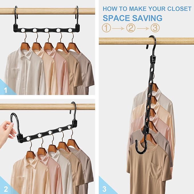 16 Pack Hangers Space Saving Magic Space Saver Storage Smart Plastic Clothes Hanger Organizer Closet Organizers and Storage for Closet Wardrobe Apartment College Dorm Room Essentials, Black