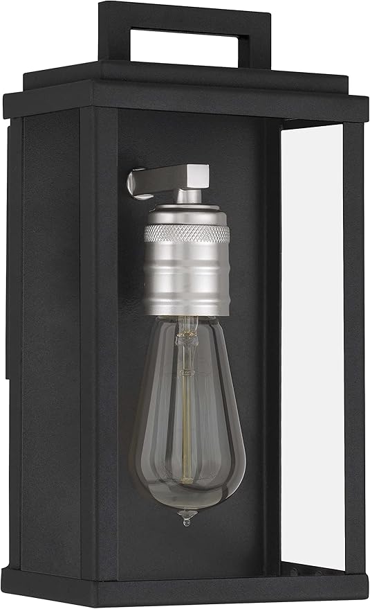 Eva Outdoor Lantern - 1-Light Exterior Wall Fixture with Clear Glass Shade, Matte Black Finish, Weather Resistant for Entryway, Doorway, Corridor, Balcony
