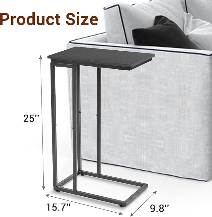 C-Shaped End Table, for Living Room, Bedroom, Small Spaces, TV Tray Couch Side Tables Laptop Table, Black